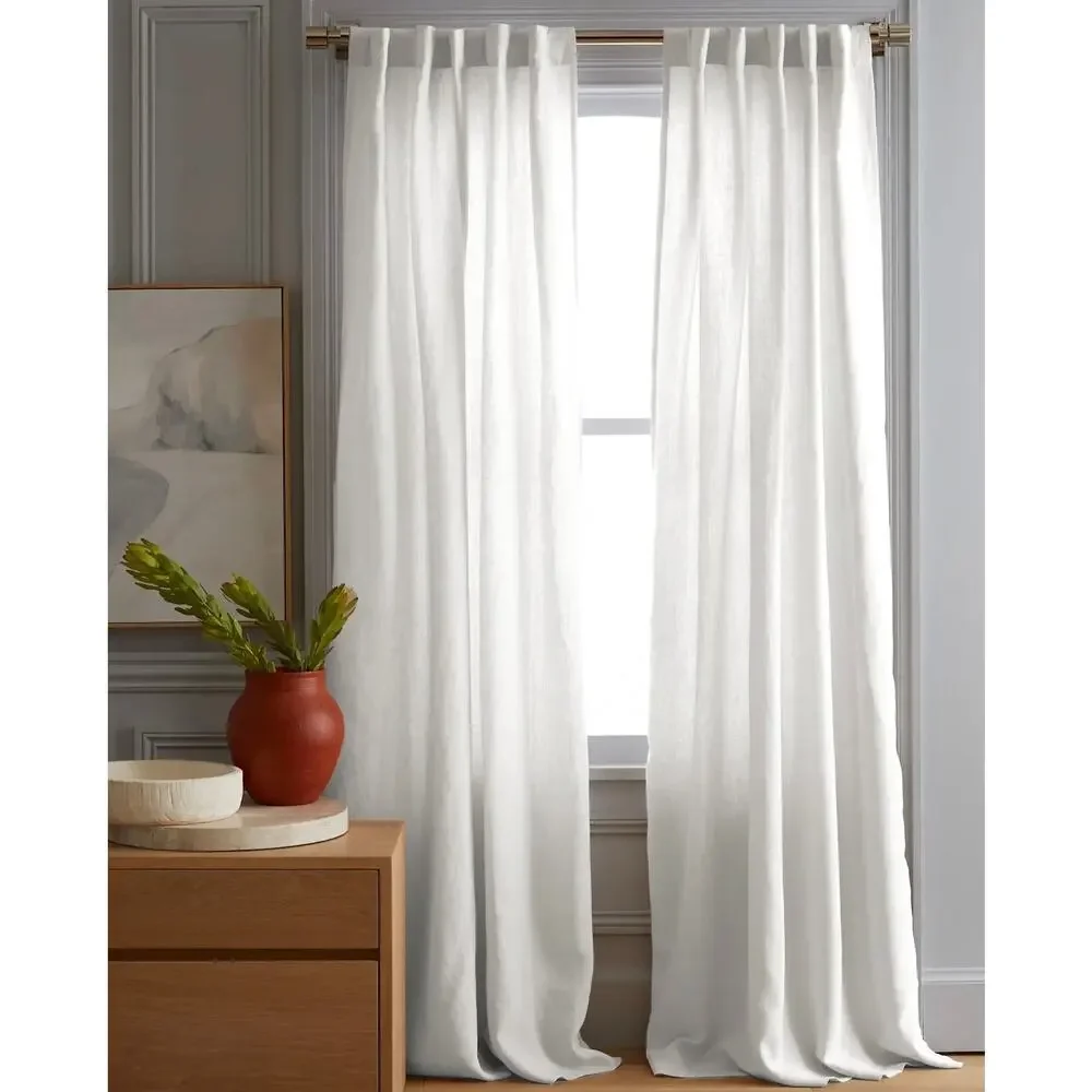 Quince European Linen Curtain  White Single Panel 96 X 120 in NWT